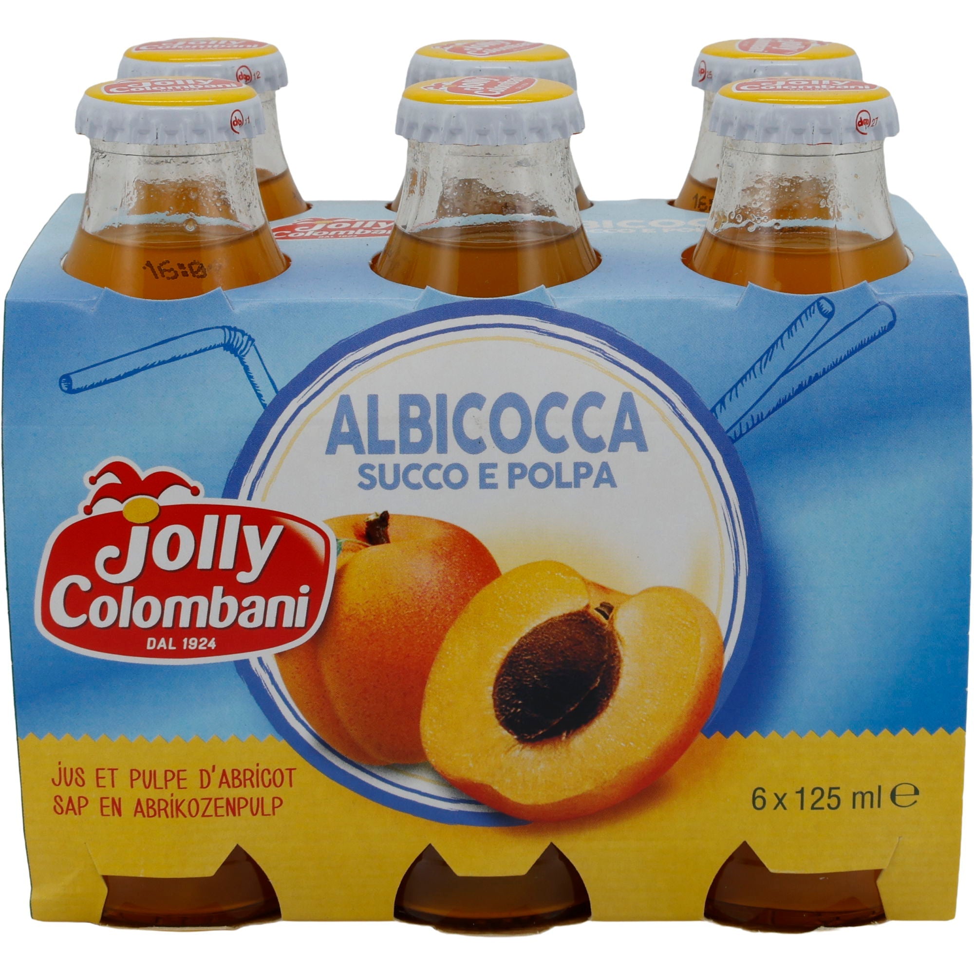 Fruchtsaft Jolly Colombani | Pesca Succo e Polpa | Aprikosensaft mit Fruchtfleisch | 750 ml (6x125 ml) JOLLY COLOMBANI